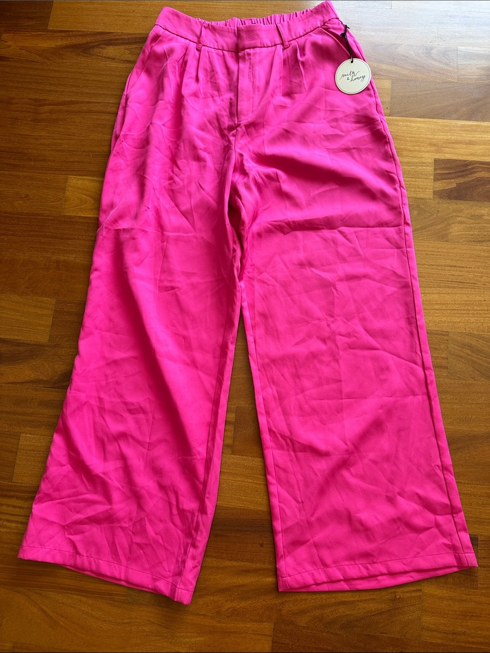Wide-Leg Pink Women's Pants with Elastic Waist